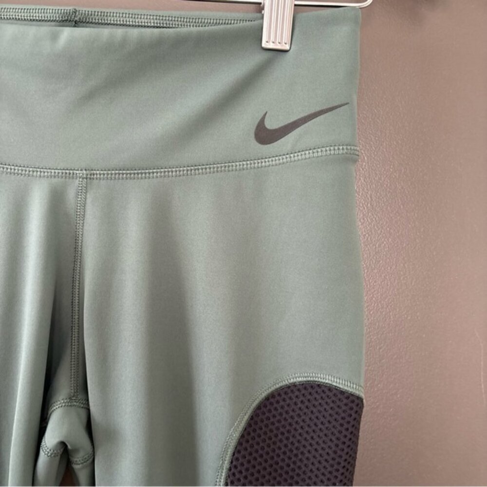 Nike Dri-Fit GREEN & Black Power Window Pane Tights Running Pro Leggings Size S - Picture 5 of 9
